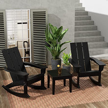 WestinTrends Ashore 5 Piece Patio Rocking Chair Set, All Weather Poly Lumber Adirondack Rocker Conversation Set Porch Patio Chairs Set of 4 with Low Coffee Table, Black