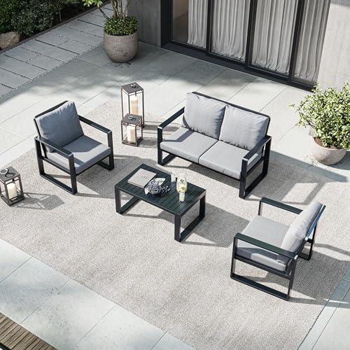 Big and Tall Patio Furniture Supports 500 lb. Oversized Aluminum Outdoor Conversation Set Heavy-Duty Durable All-Weather Powder-Coated Frame Plus Sized