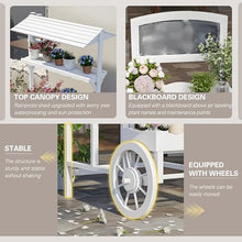 Wooden Flower Cart Display Stand with Wheels, Decorative Plant Bouquet Shelf with Canopy, Rolling Candy Cart for Store, Garden, Party Decor Brown D-L41.1" xW18.1 xH57.2
