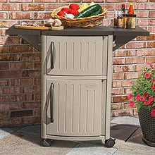 Suncast 2 Pack Outdoor Patio Grill Prep Station Cart with 2 Storage Cabinets, Light Taupe/Mocha