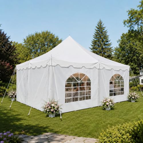 Party Tents Direct 20' x 20' Weekender Pole Canopy, White Top & Sidewalls