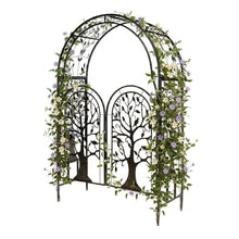 Plow & Hearth Metal Tree of Life Arched Garden Arbor with Gate | 7 feet Tall Laser-Cut Design | Plant Support for Heavy Vines | Landscape Focal Point | Iron Steel