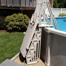 Vinyl Works Model CE Swimming Pool Step Ladder Entry System for Above Ground Swimming Pools with Self-Closing Gate | Accommodates Pools 48" to 56" in Height | Taupe