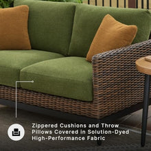 Signature Design by Ashley Horizon Hall Casual Outdoor Loveseat with Cushion, UV-Resistant Nuvella Fabric, Resin Wicker & Aluminum Frame, Ideal for Deck or Lanai Furniture, Green & Dark Brown