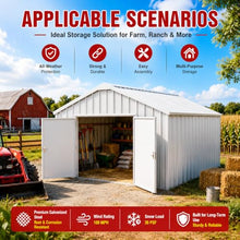 KoreJetMetal 12x20FT Outdoor Metal Storage Shed, Galvanized Steel Portable Building with Double Swing Doors, Heavy-Duty Carport for Tools, Motorcycle, Equipment Storage