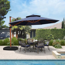 13' x 13' Round Wood Pattern Cantilever Umbrella With Wheeled Base,Navy
