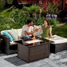 Endless Summer 44 x 32 Rectangular 40,000 BTU Liquid Propane Gas Outdoor Fire Pit Table w/White Fire Glass, Center Insert and Cover, Brown/Black
