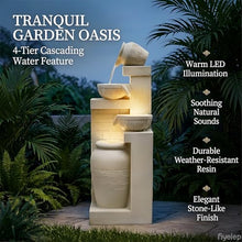 42.52" Outdoor Garden Water Fountain with Lights, 4 Tiers Water Feature