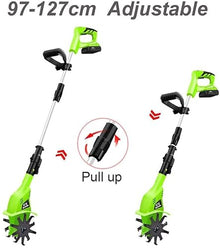 JKSVTF Cordless Tiller, 20V Garden Tiller, Adjustable Electric Tiller, (Green)