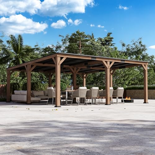 Modern Shade Wood Grill Gazebo 20' x 20' with Sloped Galvanized Steel Roof