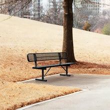 HIMcup 8 FT Heavy Duty Metal Park Bench for Outside, Black Bench with Backrest,4-6 Person Seat, Outdoor Commercial Metal Mesh Benches for Shopping Mall, Lawn, Park, Deck, Garden, Patio, Porch