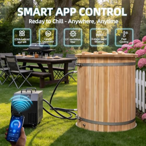 Outdoor Ice Bath Tub with WiFi Control, 1HP Ice Cold Plunge Therapy Chiller