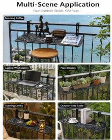 YYBHKHBY Balcony Railing Table, Hanging Foldable Bar Desk for Patio Deck Rails, Small Space Apartment Furniture with Adjustable Height & Leveling Clamp, Black Marble,White,47.2×13.8in