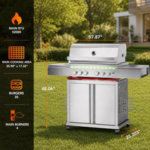 Electactic Heavy-duty Propane Gas Grill, SUS304 Stainless Steel 6-Burner BBQ Grill with 4 Main Burners, 1 Infrared Rear Burner, 1 Side Burner and LED Lights, High Performance Outdoor Grilling