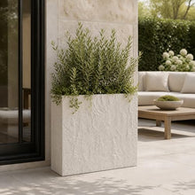 Rock Texture Rectangular Polystone Planter Box, White, 32.7 x 13 x 28.3 in