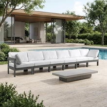Outdoor Escape White Fabric Outdoor Patio Modular Sofa, Cushioned Seating, Durable Frame, Contemporary Design, Versatile for Backyard and Porch