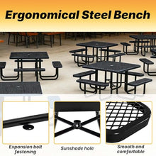 LAUCO Square Picnic Table, Expanded Metal, Black Thermoplastic Coating, Attached Benches, 1-1/2” Umbrella Pole Hole, Outdoor-Rated, 1000 lb Capacity (Black) 36036