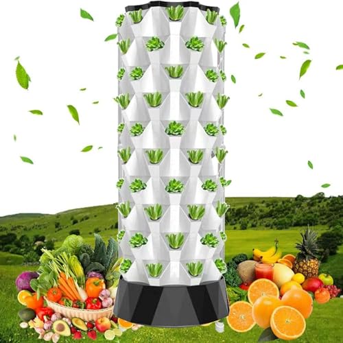 RWGOVLU Hydroponic Tower Self-Watering Growing System, 48/64/80 Plants Sites Indoor Vertical Gardening Grow Kit, Farm Greenhouse Hydroponic Grow System with Water Pump, Net Pots,8floors//1pc