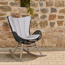 Armen Living Fanny Outdoor Patio Rocking Chair in Light Eucalyptus Wood and Charcoal Rope
