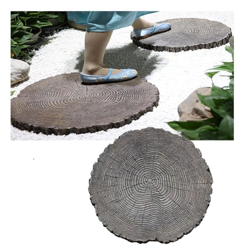 zktoermn Round Garden Stepping Stones, Outdoor Decorative Path Stones, Step Stone with Wood Grain for Flower, Beds Lawn, Landscaping Stones(35x35x5cm)