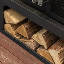 Deko Living 70 Inch Rectangular Outdoor Steel Woodburning Fireplace with Side Tables - Integrated Log Storage and Log Poker