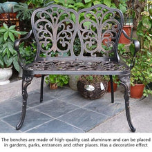 TGBHM Outdoor Retro Garden Bench Cast Aluminum Double Bench with Backrest & Armrests Decorative Seating for Lawn Balcony Corridor Entrance,Bronze-One Size