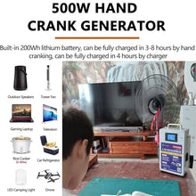 LIEOWYD 12V Crank Generator, Outdoor Large Capacity Hand Crank Generator, 500W High Power Generator, Outdoor Hand Crank Generator Emergency Electric Camping