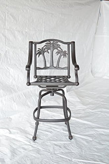 Palm Tree Outdoor Patio Set 4 pc Swivel Bar Stools Dark Bronze Cast Aluminum (24", Walnut)