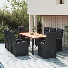 LKJVFCPW 9 Piece Outdoor Dining Set, Black Poly Rattan Patio Furniture with Adjustable Chairs and Acacia Wood Tabletop, Garden Seating for 9
