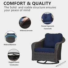 MeetLeisure Wicker Swivel Rocking Chairs - Outdoor Brown Wicker Swivel Glider Chair Outdoor Rocking Chair with Water-Resistant Cushions, Blue