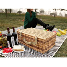 SOUQDWL 4 Person Picnic Hamper Set,Willow Picnic Basket Accessories Plates and Utensils,Perfect for Picnicking Camping Or Any Other Outdoor(Color:B)(B)