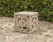 Martha Stewart by POLYWOOD Chinoiserie Outdoor Umbrella Stand Accent Table, White Lattice 22"x22" Square, Durable HDPE All-Weather Small Patio Furniture for Backyard, Deck, Garden, Made in The USA
