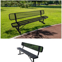 HIMcup 8FT Outdoor Metal Bench with Backrest & Portable Frame, Garden Patio Bench for 3-5 People, Park Benches for Outside Rust Proof, Commercial Heavy Duty Park Bench, Yard, Front Porch, School