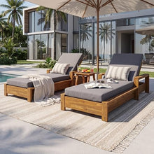 Patio Acacia Wood Chaise Lounge Set of 2, Outdoor Folding Chair Recliner