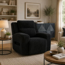 Rumy Power Recliner Chair with Blue LED, Cup-Holder, Black Corded Polyester
