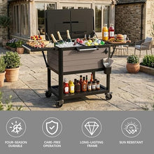 104 Quart Rolling Ice Chest, Portable Patio Party Cooler with Divider,Spacious 104-Qt Capacity, Chills 36hrs, Serving Tray, Rolling Ice Chest for Indoor and Outdoor Entertainment,Coffee Brown