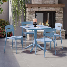 Costaelm Set of 4 Dining Chairs, HDPE Patio Square Coffee Table and Stackable Chairs, Outdoor Deck Furniture All Weather for Backyard Porch Poolside, French Blue