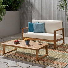 roomfitters Belgian Outdoor Loveseat and Coffee Table Set, Modern Patio Furniture, Durable Acacia Wood Frame, Teak
