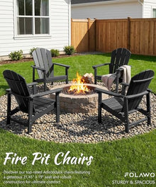 FOLAWO Adirondack Chair Set of 8, HDPE Outdoor Fire Pit Chairs, Black