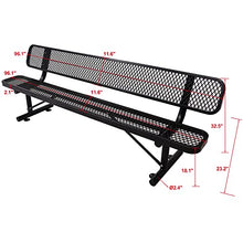 HIMcup 8FT Outdoor Metal Bench with Backrest & Portable Frame, Garden Patio Bench for 3-5 People, Park Benches for Outside Rust Proof, Commercial Heavy Duty Park Bench, Yard, Front Porch, School