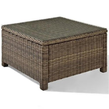 Pemberly Row 32" Square Patio Coffee Table, Glass Top, Brown Finish, PE Wicker and Steel Frame, Weather-Resistant Outdoor Table for Patio or Deck