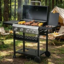 2-Burner Propane Gas Grill, 2-Tier Cooking Area with Warming Rack, Built-in Thermometer, Side Shelves & Spice Rack for Backyard, Patio, BBQ