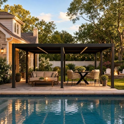 12x20 ft Louvered Pergola, Adjustable Roof Aluminum Patio Gazebo