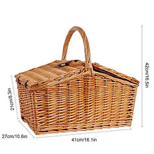 Willow Picnic Basket Set for 4 Persons, Vintage-Style Split Lid Wicker Picnic Hamper with Liner for Camping,Outdoor,Valentine Day,Thanks Giving,Birthday