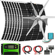 1360W Solar-Wind Kit 8 x 120W Flexible Monocrystalline Solar Panel+400W Wind Turbine Hybrid System for RV, Boat, Cabin, Trailer, Roofs, Off Grid System, 12V/24V Battery Charging