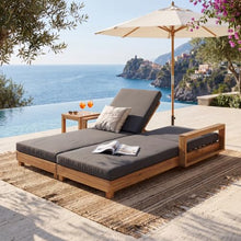 Christopher Knight Home Mari Acacia Wood Chaise Lounge Chair Outdoor, Spacious Double Outdoor Chaise Lounge With 2-Fold Cushions, 4 Position Adjustable Backrest Pool Lounger, Light Natural + Dark Grey