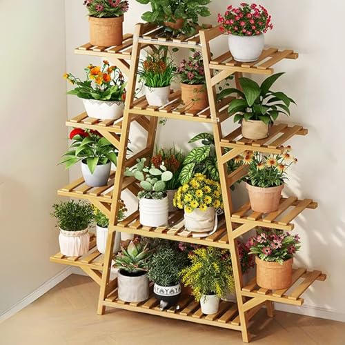 OJKJGYTF Bamboo Plant Stand 12 Tiered Plant Shelf Storage Rack Multifunctional Potted Flower Holder for Multiple Plants Bamboo Ladder Plant Rack