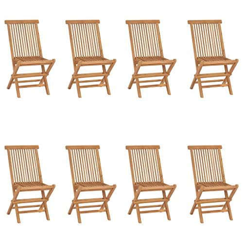 LMTYOENFG 8-Piece Teak Garden Chair Set, Solid Wood Folding Outdoor Dining Chairs for Patio, Balcony and Backyard, Brown Foldable Lawn Seating, No Assembly Required