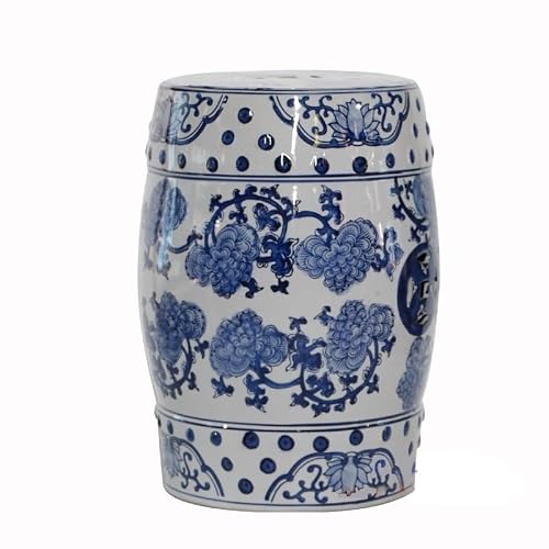 JOYNOW Ceramic Garden Stool Decorative Garden Stools Classical Celadon Ceramic Drum Stool Drum Pier Drum Stool Shoe Stool Striped Decorative Crafts Garden Stool Ceramic(F)