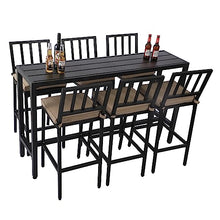 ONLYCTR Outdoor Bar Chairs and Table, Metal Patio Bar Set, 7 Piece Set with Stools & Cushions for Backyard, Porch, Bistro, Balcony (Black, 63" Table, 6 Vertical Back Stools)